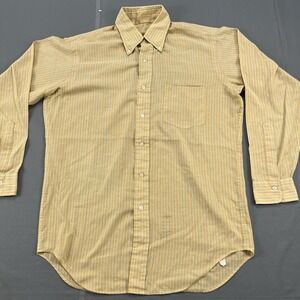 Vintage 70s Poly Blend Size L  Shirt Yellow Striped Dagger Collar
